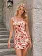 Women Square Neck Strap Mini Dress Slim Fit Daily Lounge Travel Casual Elegant Outfit for Lounge Seaside Weekend Outfits