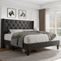 Queen Size Platform Bed Frame with Button Tufted Headboard, Upholstered Bed Frame with Solid Wooden Slats, 8", Customized
