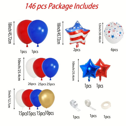 146PCS Independence Day Themed Balloon Garland Set for 4th of July Decorations, Patriotic Day Parties, USA Day Decorations