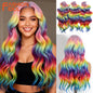 FASHION IDOL 24inch 300g/3pcs Deep Wave Crochet Hair Synthetic Water Wave Braiding Hair Ombre Rainbow color Fake Hair Extensions