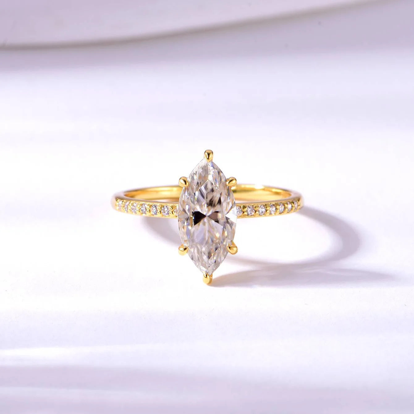 Fashion 2ct Marquise 18k Plated D Color Moissanite Ring For Woman 925 Sterling Silver Jewelry Woman's Moissanite Diamond Ring