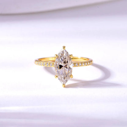 Fashion 2ct Marquise 18k Plated D Color Moissanite Ring For Woman 925 Sterling Silver Jewelry Woman's Moissanite Diamond Ring
