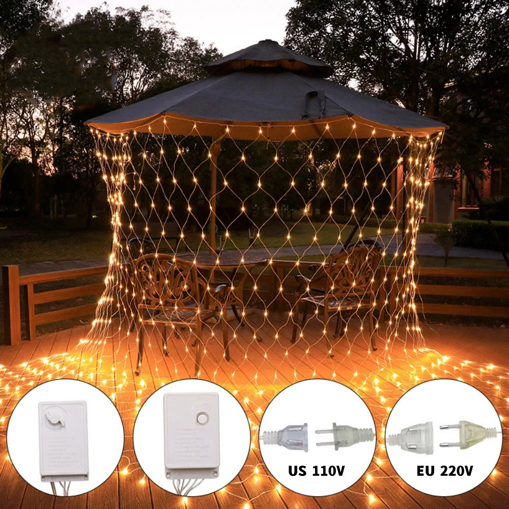 LED Net Mesh Fairy Lights – Outdoor Waterproof Curtain String Lights (Multiple Sizes, 110V/220V)