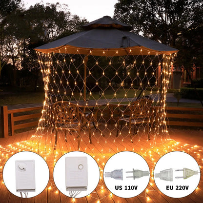 LED Net Mesh Fairy Lights – Outdoor Waterproof Curtain String Lights (Multiple Sizes, 110V/220V)