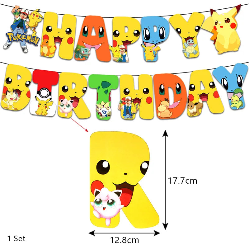 Pikachu Birthday Party Decoration Set (Backdrop · Balloons · Tableware · Kids Party Kit)