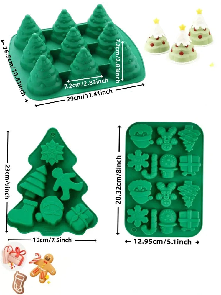 Christmas Silicone Baking Mold – Tree, Santa, Snowman & Gingerbread Shapes for Chocolate & Candy