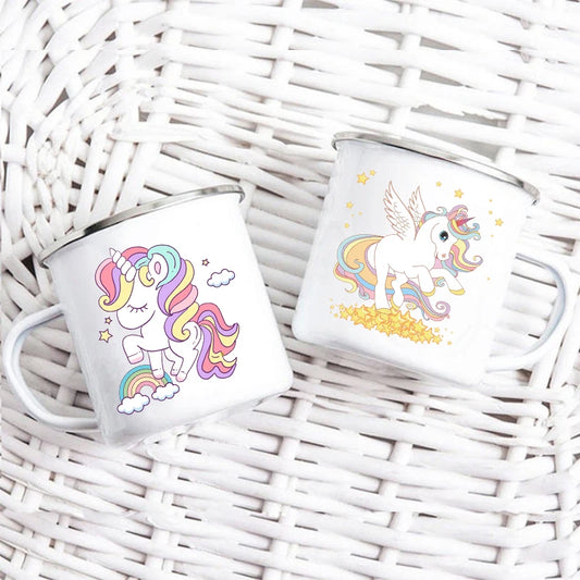 Cartoon Unicorn Enamel Mug – Creative Kids Drinkware for Water, Juice, Milk & Birthday Gifts