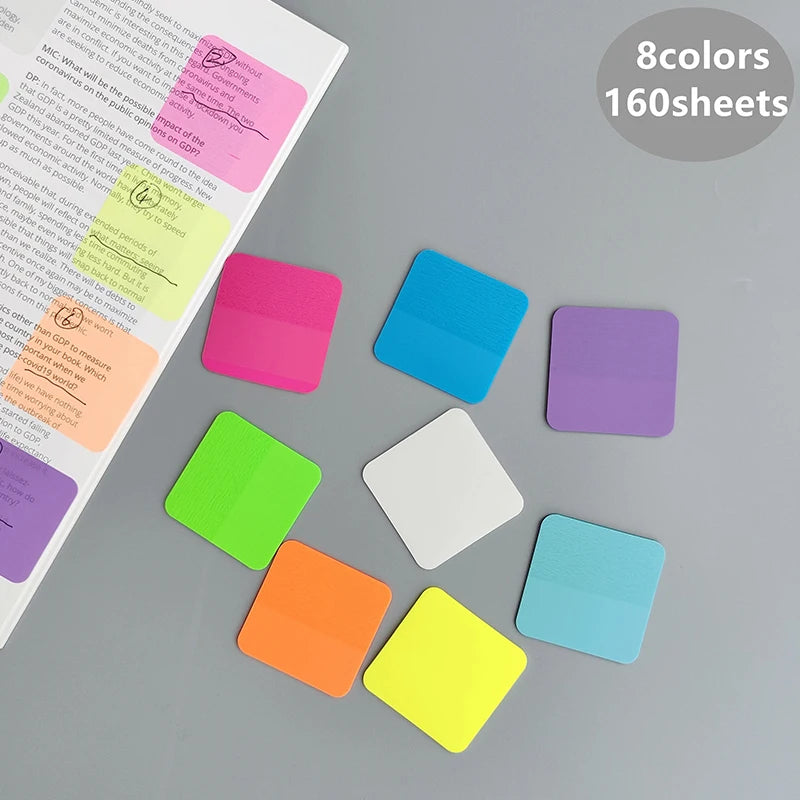 160 Pack Multipurpose Waterproof Durable Fluorescent/Solid Sticky Notes