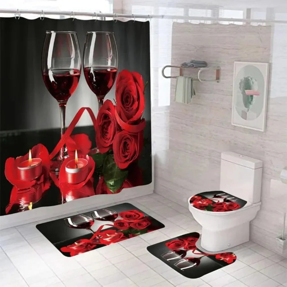 Purple Rose Shower Curtain Polyester Bath Curtain Set 3D Print 180x180 Bathroom Curtain Colorful Flowers Home Decor Dropshipping