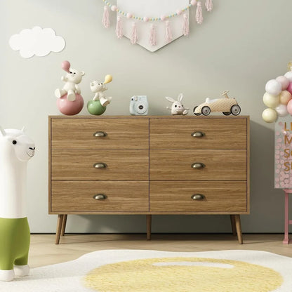 Mid‑Century 6‑Drawer Oak Dresser