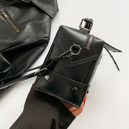Niche design punk motorcycle style skull handbag, Halloween dark cool all-match solid color crossbody bag,