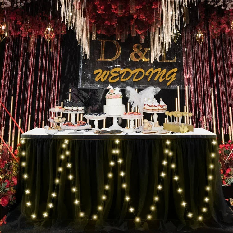 Tulle Table Skirt with LED Lights 6FT Table Cloth for Baby Shower Wedding Birthday Party Bar Home Table Valentine's Day Decor