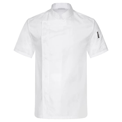 Mens Womens Stand Collar Short Sleeve Chef Coat Working Kitchen Uniform for Cafe Bakery Western Restaurant Hotel Work Wear