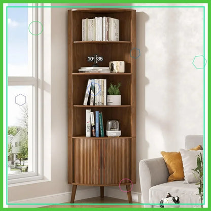 66.7" Walnut Corner Cabinet with Fluted Doors