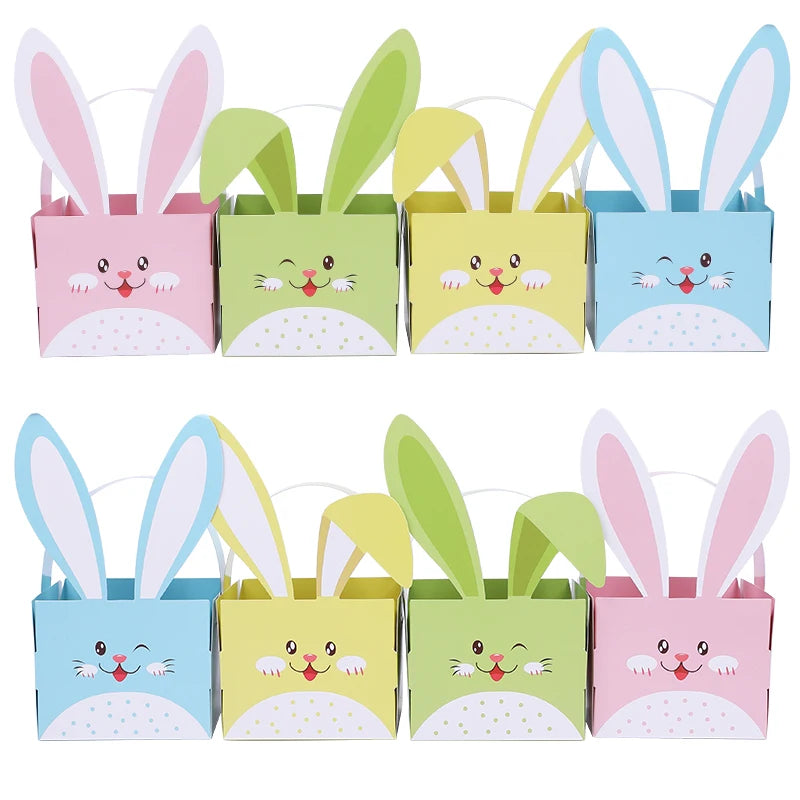 4/8Pcs Easter Bunny Ear Candy Boxes Cute Egg Paper Basket Cookie Gift Packaging Box Bags 2025 Easter Party Decoration Supplies