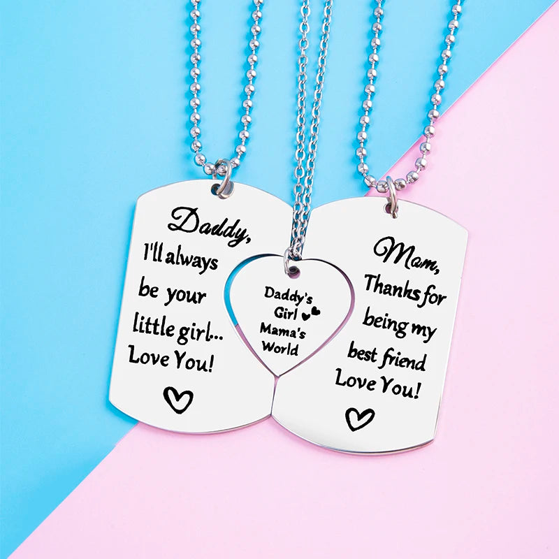 3 PCS Daddy Mom Girl Matching Necklace Set Stainless Steel Father Mother Daughter Necklaces Family Jewelry Gifts