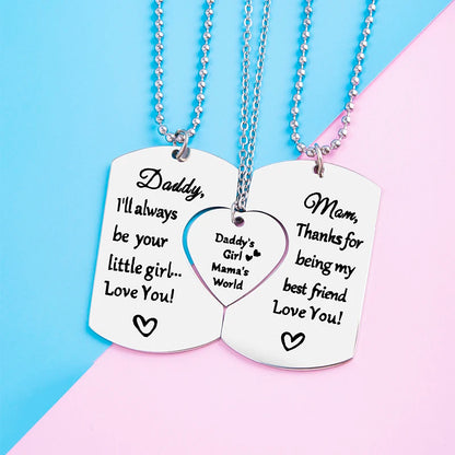 3 PCS Daddy Mom Girl Matching Necklace Set Stainless Steel Father Mother Daughter Necklaces Family Jewelry Gifts