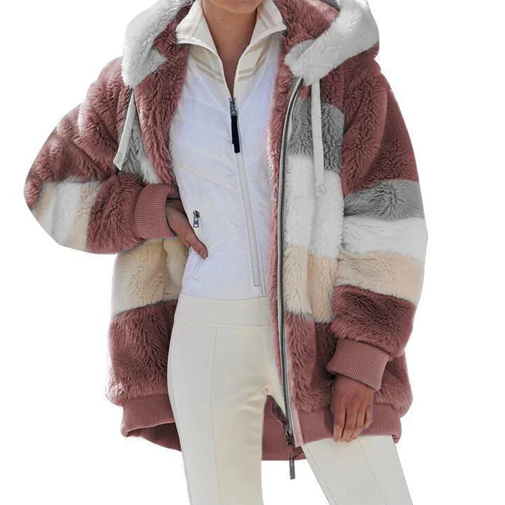 Oversized Jacket for Women Coat Autumn Winter Warm Plush Pocket Hooded Streetwear Loose Lady Zipper Cashmere Outerwear Coat