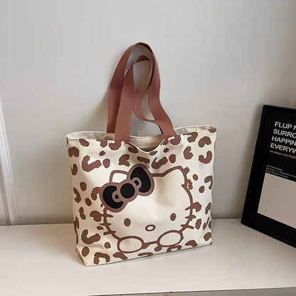 Hello Kitty Leopard Print Canvas Handbag (Lightweight Large‑Capacity Shoulder Tote)