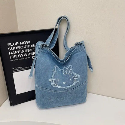 Sanrio Hello Kitty 2025 Denim Tote / Underarm Bag (Large Capacity, Korean Style)
