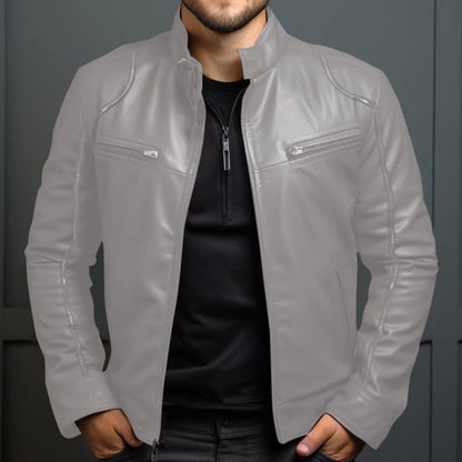Men's Biker Leather Jacket Stand-up Collar Punk Leather Jacket Men