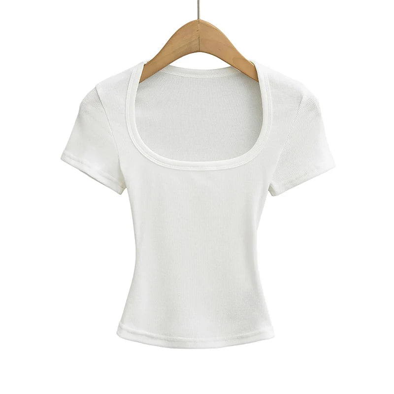 Slim Square Collar Short Sleeve Crop Top