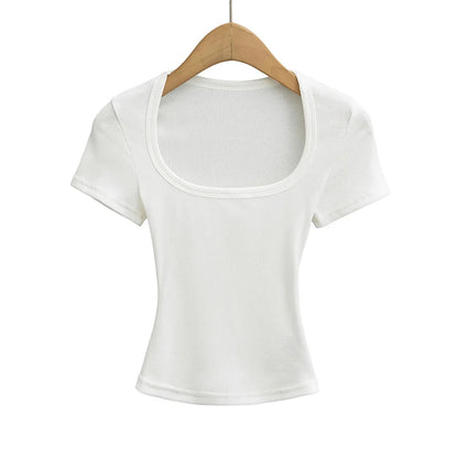 Slim Square Collar Short Sleeve Crop Top