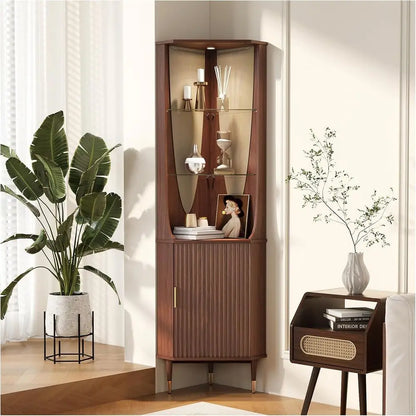 70" Walnut Fluted Bar Cabinet with LED