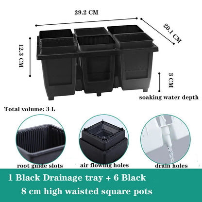 Meshpot Square Succulents Planter Pots With Tray Set,Nursery Pot Cactus Plant Pot Garden Plastic Pot Multi Size