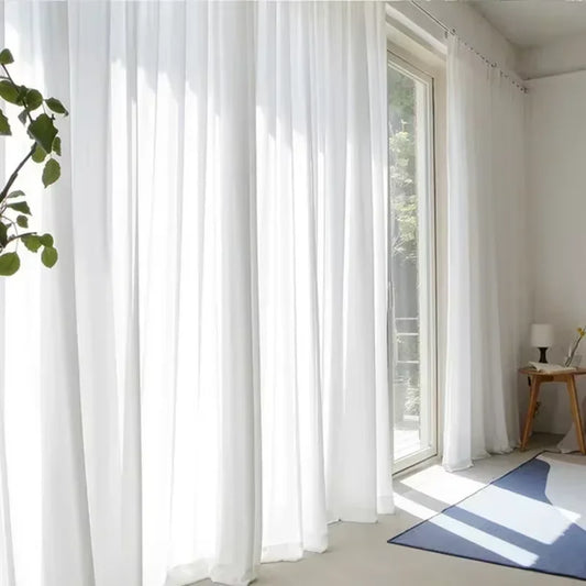 Fluttering Soft Solid White Tulle Yarn Chiffon Gauze Curtains for Living Room Bedroom Window Home Decoration Voile Drapes