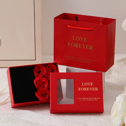 Mother's Day Jewelry Gift Packaging Box 6 Soap Rose Pendant Ring Bracelet Eternal Flower Window Opening Jewelry Box Romantic Bag