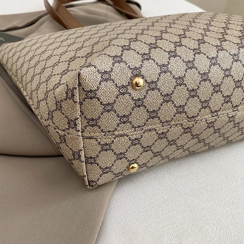 Classic Women Tote Bag, Synthetic Leather Geometric Design for Women Handbag Shoulder Bag, Large Capacity Shopping Travel Bag