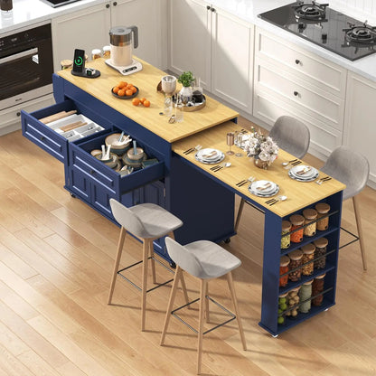 80"–48" Extendable Kitchen Island with Power Outlet (Custom)