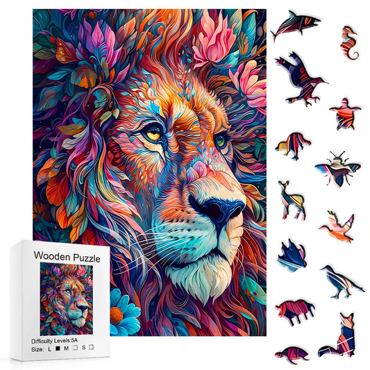 Unique Wooden Jigsaw Puzzles -  Lion, Luxurious Animal Shaped Wood Puzzle, Beautiful Package, Best Gift for Adults