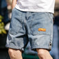 Men's Casual Loose Baggy Cowboy Pants Streetwear Cargo Summer Denim Jeans Straight Knee Length Shorts Male