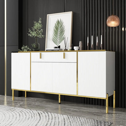 63" Modern Sideboard with Drawer & Pop‑Up Doors – Metal Legs