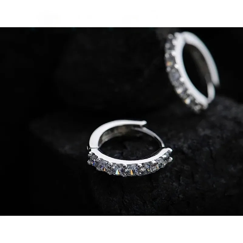 Women Romantic 925 Sterling Silver Plated Rhinestone Crystal Hoop Earrings