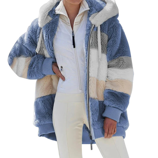 Oversized Jacket for Women Coat Autumn Winter Warm Plush Pocket Hooded Streetwear Loose Lady Zipper Cashmere Outerwear Coat