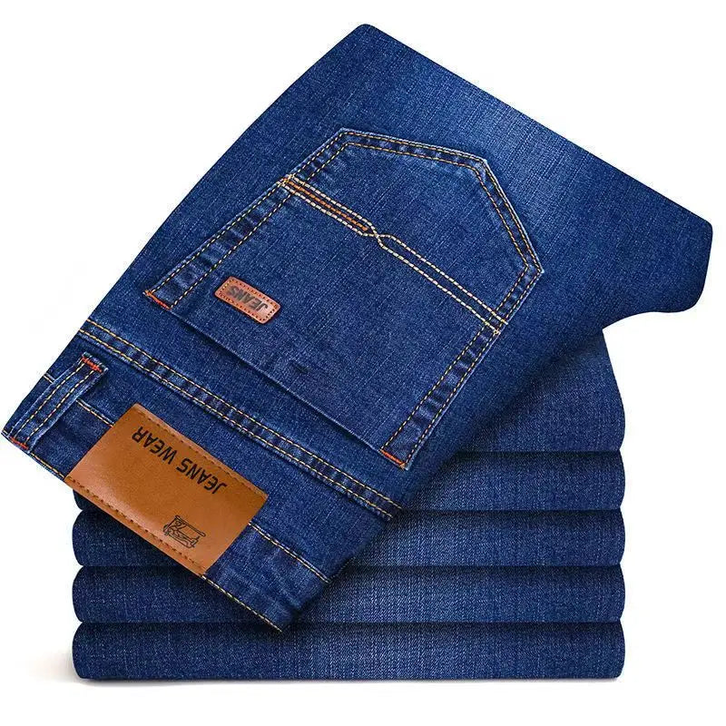 Men’s Straight Jeans (Stretch Slim Fit, Business Casual Denim Trousers)