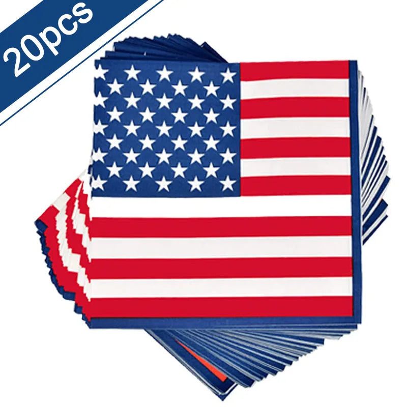 Independence Day Party Disposable Cutlery American Flag Plate Paper Cup For USA Birthday Party Supplies Patriotic Decorations