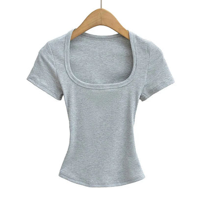 Slim Square Collar Short Sleeve Crop Top