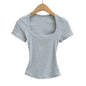Slim Square Collar Short Sleeve Crop Top