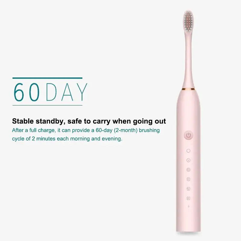 Electric Ultrasonic Toothbrush Set (Six‑Speed, Waterproof, USB Charging, Adult Tooth Cleaner)