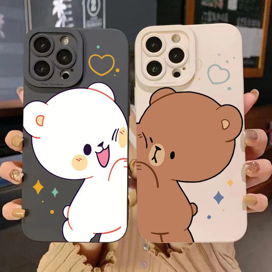 Cartoon Cute Bear Couple Silicone Phone Case For iPhone 16 Pro Max 15 14 13 12 11 Pro  16 Plus  Shockproof Soft Cover