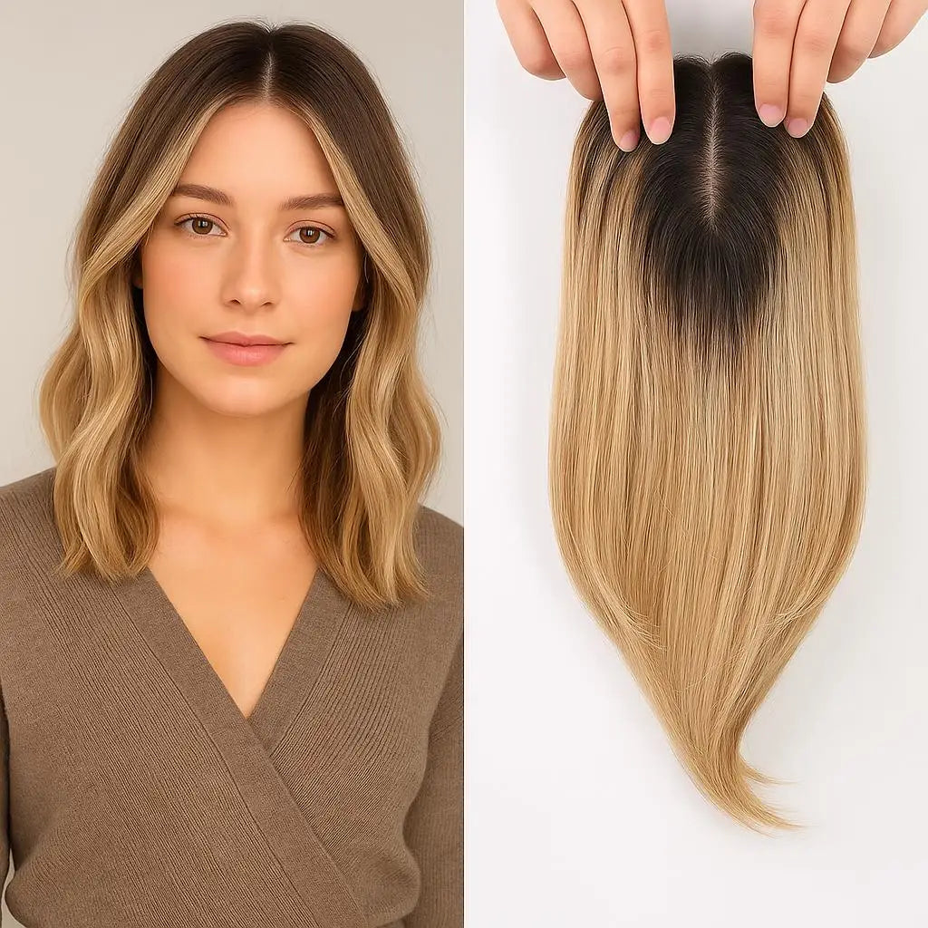 Front Lace Topper for Women (100% Human Hair · Gradient Color · Middle Part · 25–35cm)