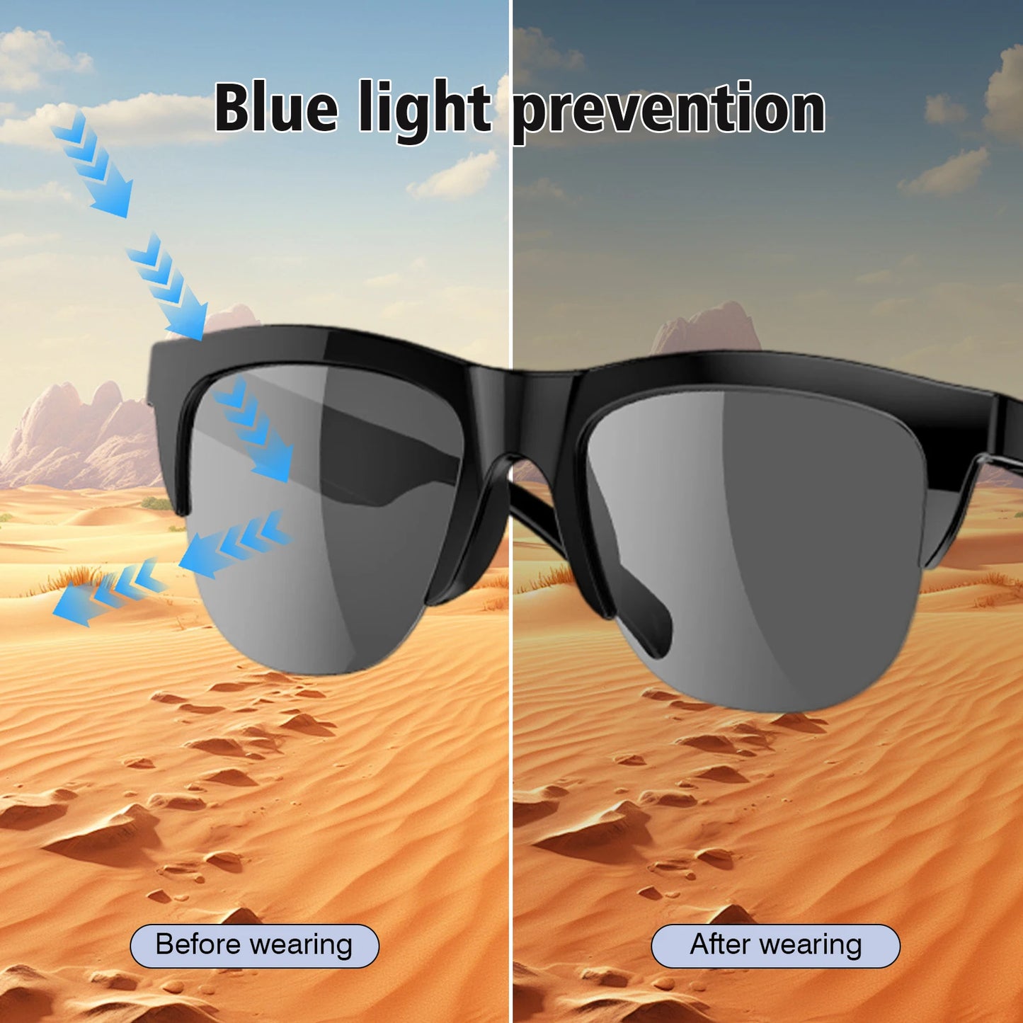 Smart glasses, music playback, voice assistant, wireless calls, unisex, blue light blocking glasses