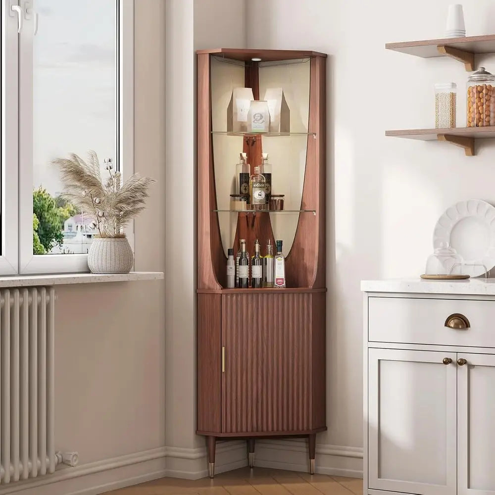 70" Walnut Fluted Bar Cabinet with LED