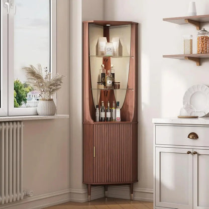 70" Walnut Fluted Bar Cabinet with LED