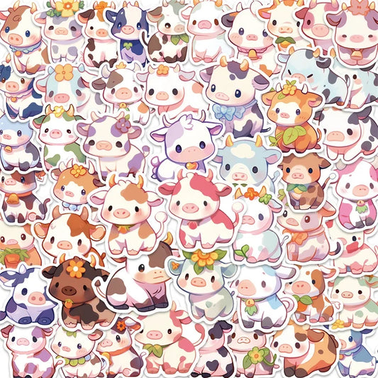 10/30/50PCS Cute Rainbow Cow PVC Sticky Sticker Aesthetic DIY Korean Stationery Decoration Scrapbooking School Supplies for Kids