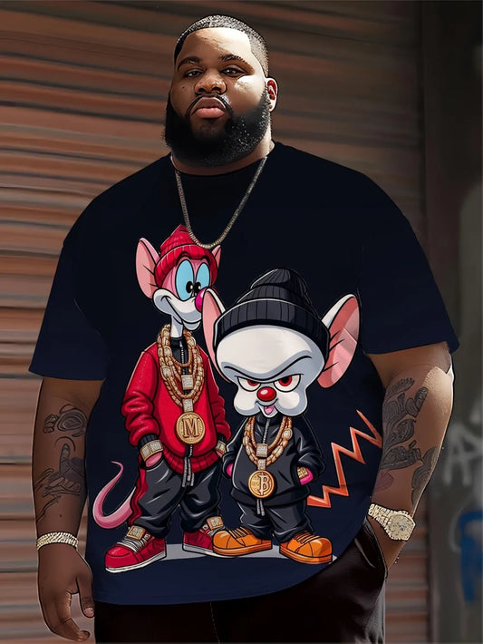 Men's Hip Hop Cartoon Animal Printed Round Neck T-shirt 100% Polyester Fabric